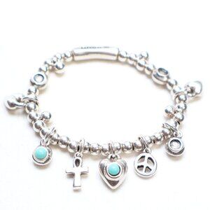 Uno de 50 Silver Tone Worship Turquoise Stretch Bracelet $80 MISSING 3 STONES!